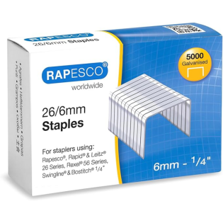 Rapesco 26/6 mm Galvanised Staples, Pack of 5000